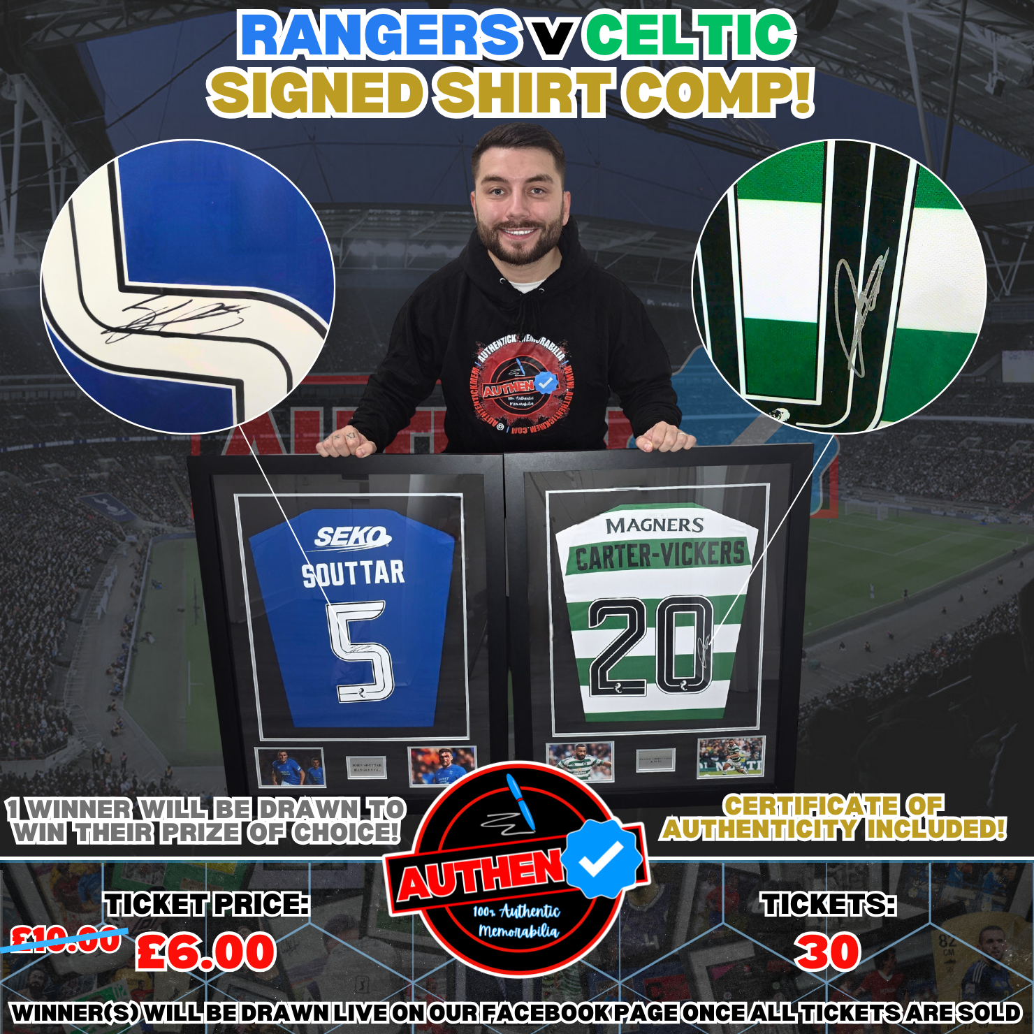 Rangers v Celtic Signed Shirt Competition - Win A Signed & Framed Shirt For Only <s>£10</s> £6!